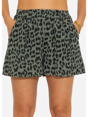 SASSYCLASSY Musselin Shorts mit Zebra-Print in Khaki