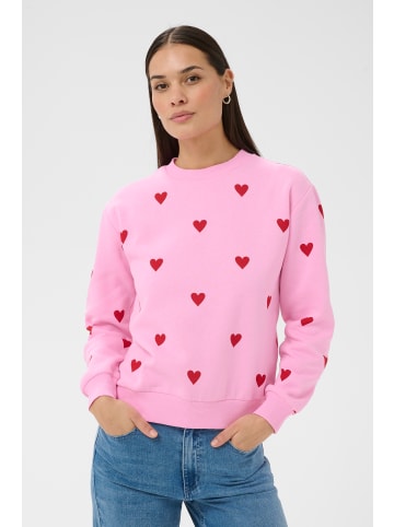 Kaffe Sweatshirt KAmabel Loose fit in Pink Frosting/Red Big Hearts