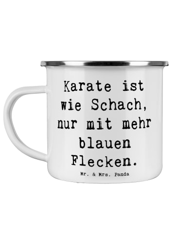 Mr. & Mrs. Panda Camping Emaille Tasse Spruch Karate Schach mit ... in Weiß