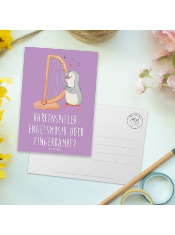 Mr. & Mrs. Panda Postkarte Harfe Melodien mit Spruch in Lavendeltraum