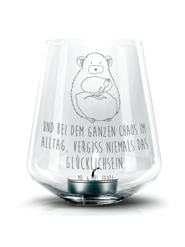 Mr. & Mrs. Panda Glas Windlicht Chinchilla Blume mit Spruch in Transparent