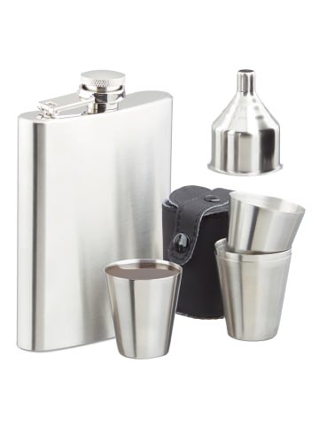 relaxdays 14 x Flachmann Set in Silber
