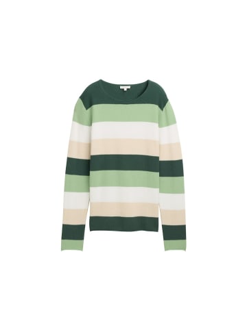 Tom Tailor Pullover in green beige block stripe