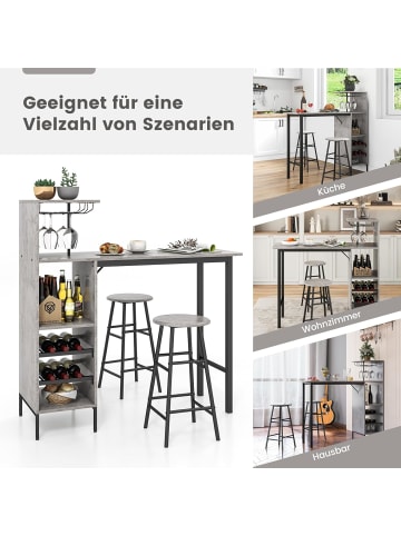 COSTWAY Bartisch mit Barhocker Set in Grau