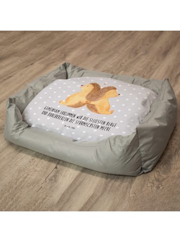 Mr. & Mrs. Panda Katzenkörbchen Igel händchenhaltend mit Spruch in Grau Pastell