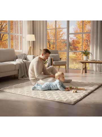 SanoSoft Krabbeldecke Soft-Cord rutsch- & wasserfest Natur 130x150cm