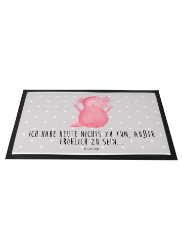 Mr. & Mrs. Panda Fußabtreter Axolotl Hurra mit Spruch in Grau Pastell