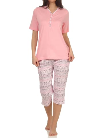 NORMANN Kurzarm Capri Schlafanzug Pyjama Ethnolook in rosa
