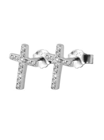 Adeliás Damen Ohrstecker Kreuz aus 925 Silber mit Zirkonia 10 cm in silber