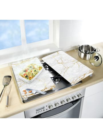 Wenko Herdabdeckplatten Universal Marmor Gold 2er Set, Herdabdeckplatten Universal Mod. Marmor Gold 2er Set in Weiß