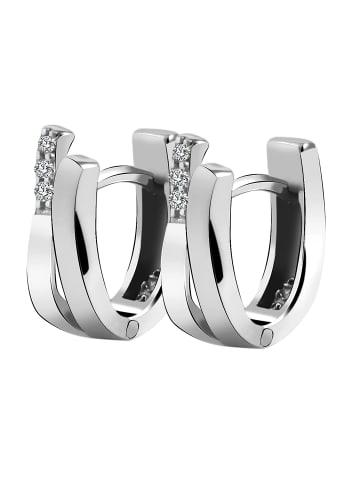 Adeliás Damen Ohrringe – Klappcreole aus 925 Silber mit Zirkonia in silber