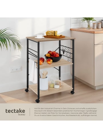 tectake Servierwagen Rugby inklusive 6 Haken, 65,5 x 45,5 x 88,5 cm, Industrial Holz hel