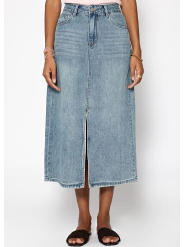 SASSYCLASSY Midi Jeans Rock mit Schlitz in Blau