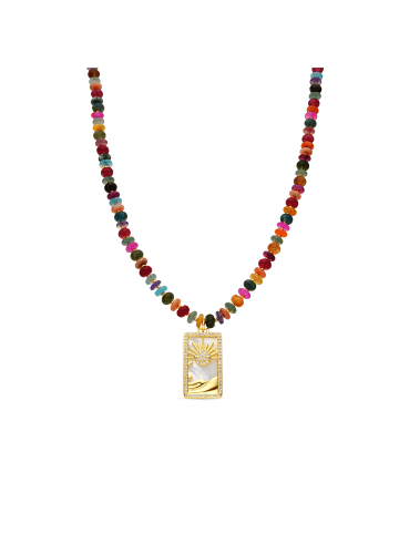 Luxenter Halskette aus 925er Sterlingsilber und mehrfarbigem Achat mit 18k Goldveredelung