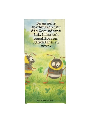 Mr. & Mrs. Panda Saunahandtuch Hummeln Kleeblatt Design mit Spruch in Gelb Pastell
