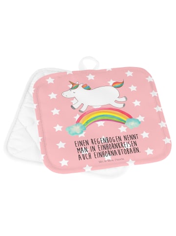 Mr. & Mrs. Panda Topflappen Einhorn Regenbogen mit Spruch in Rot Pastell