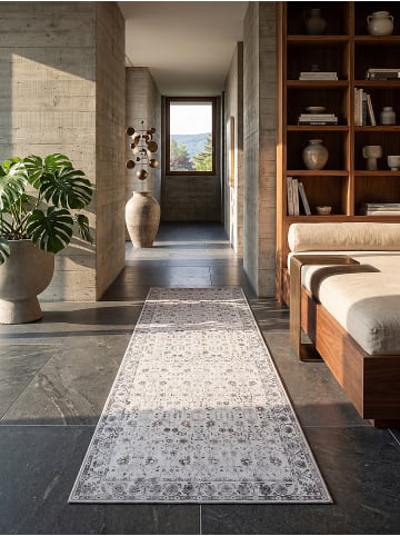KADIMA DESIGN Kurzflor-Teppich VERNANTE waschbar Blütenranken Wohnzimmer Flur in Creme