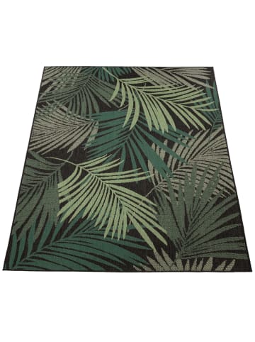 KADIMA DESIGN Outdoor Teppich Palmblättermuster Balkon, Terrasse schmutzabweisend in Schwarz