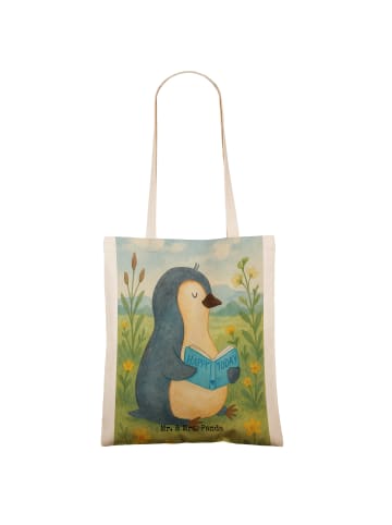 Mr. & Mrs. Panda Shopping Tasche Pinguin Buch Design ohne Spruch in Weiß