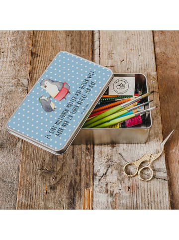 Mr. & Mrs. Panda Geschenkbox Pinguin mit Kind mit Spruch in Blau Pastell