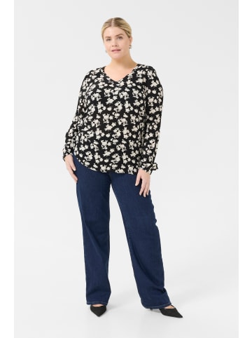 KAFFE curve Langarm-Bluse KCami in Black/Turtledove Flower Print