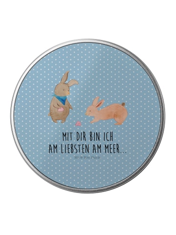 Mr. & Mrs. Panda Blechdose rund Hasen Muschel mit Spruch in Blau Pastell