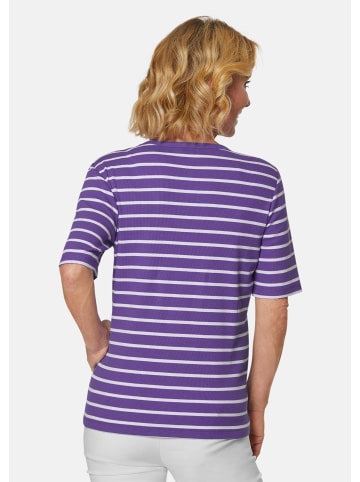 GOLDNER Garngewirktes Ringelshirt aus weichem Interlock in lila / weiß / geringelt