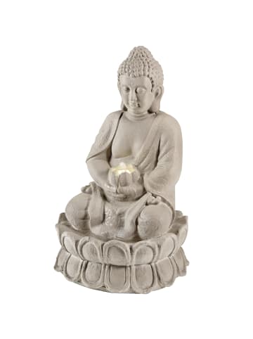 MARELIDA LED Solar Brunnen Buddha Zierbrunnen H: 55cm in grau