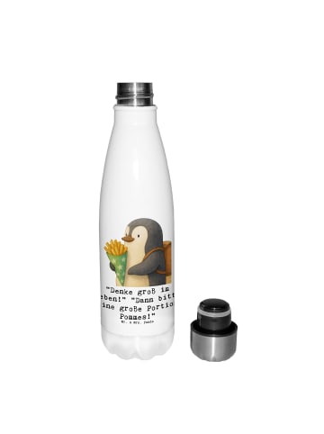 Mr. & Mrs. Panda Trinkflasche Pinguin Pommestüte mit Spruch in Weiß