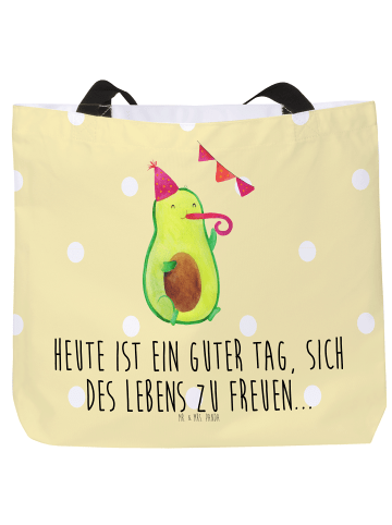 Mr. & Mrs. Panda Strandtasche Avocado Party mit Spruch in Gelb Pastell