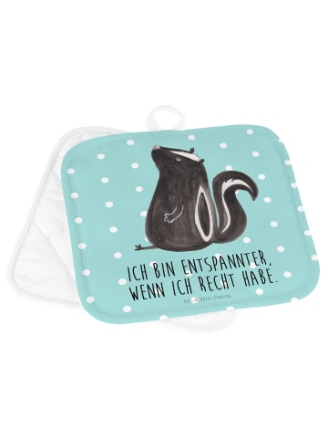 Mr. & Mrs. Panda Topflappen Stinktier Sitzen mit Spruch in Türkis Pastell