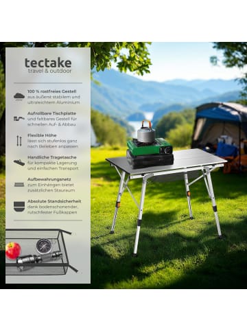 tectake Aluminium Campingtisch Tina 90 x 52 x 47 - 70 cm, silber