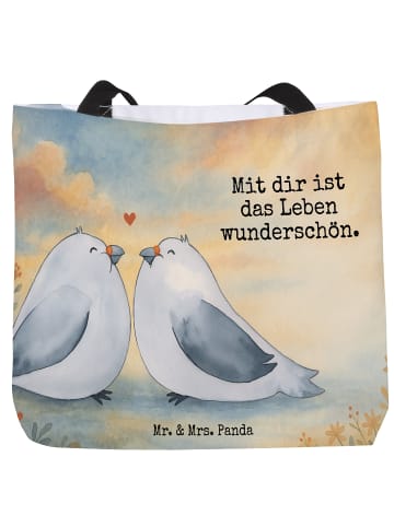 Mr. & Mrs. Panda Tasche Turteltauben Liebe Design mit Spruch in Weiß