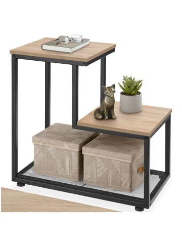 tectake Nachttisch, 60,5 x 35,5 x 60,5 cm, mit 2 Ablagen und Gitterablage
