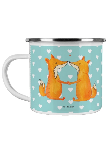 Mr. & Mrs. Panda Emaille Tasse Füchse Liebe ohne Spruch in Türkis Pastell