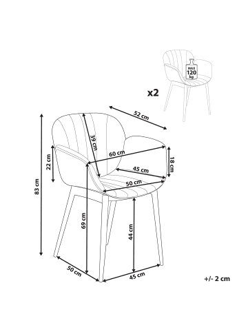Beliani 2er-Set Esszimmerstuhl ALICE in Grau/Braun