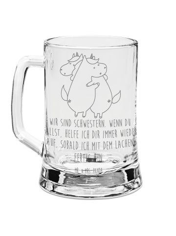 Mr. & Mrs. Panda Gravur Bierkrug Einhörner Umarmen mit Spruch in Transparent