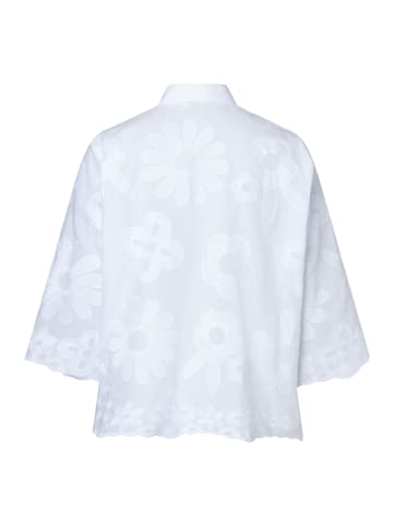 More & More weite 3/4 Arm-Bluse, Blumenstickerei in white