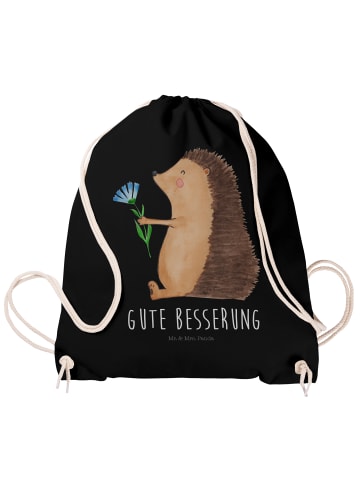Mr. & Mrs. Panda Jutebeutel Igel Blumen mit Spruch in Schwarz
