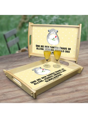 Mr. & Mrs. Panda Holztablett Chinchilla Blume mit Spruch in Gelb Pastell