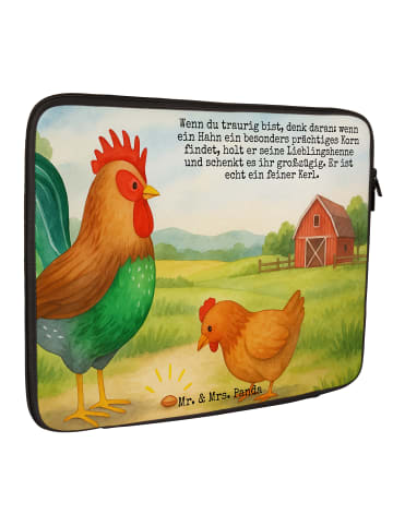 Mr. & Mrs. Panda Laptop Hülle Hahn Korn Design mit Spruch in Weiß