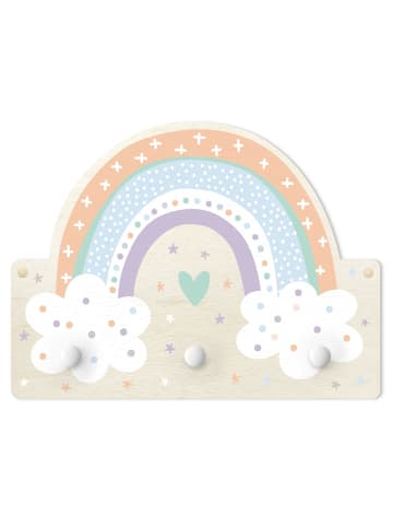 WALLART Kindergarderobe Holz - Regenbogen mit Wolken Pastell in Pastell