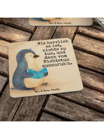 Mr. & Mrs. Panda Tassenuntersetzer Pinguin Buch Design mit Spruch in Weiß