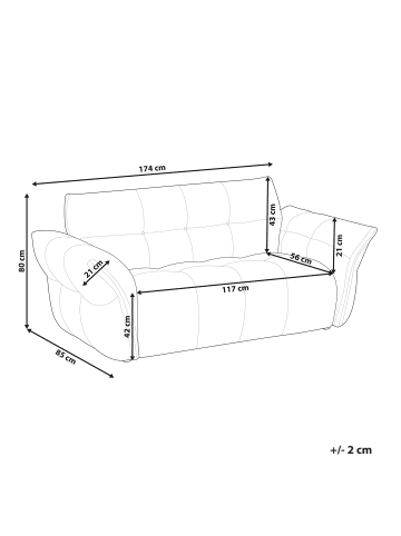 Beliani 2-Sitzer Sofa HALBA in Beige - (W) 174 x (H) 80 x (L) 85 cm