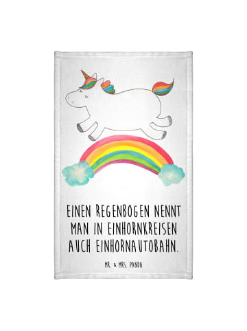 Mr. & Mrs. Panda Gästehandtuch Einhorn Regenbogen mit Spruch in Weiß