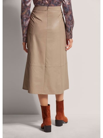 MADELEINE Leder-Look Midi-Rock mit Reißverschluss in taupe