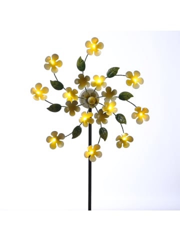 MARELIDA LED Solar Windrad Blume in gelb - H: 100cm