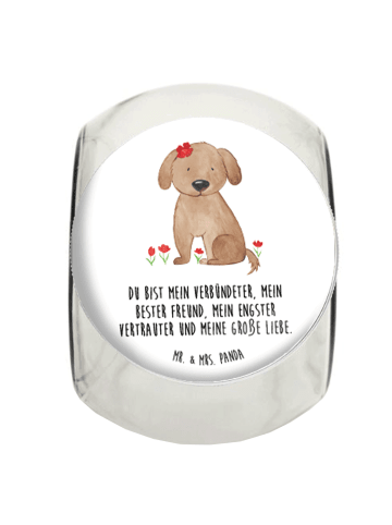 Mr. & Mrs. Panda glas für süßigkeiten Hund Dame mit Spruch in Weiß