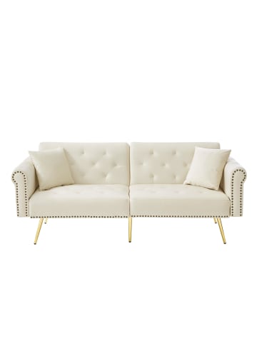 ABRIHOME Modernes Schlafsofa in Beige– Samtbezug mit Goldenen Füßen, 3-Fach Verstellbar