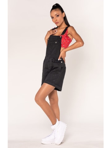 Nina Carter Latz Jeans Shorts Kurze Latzhose Stretch Bib Hot Pants Overall in Schwarz